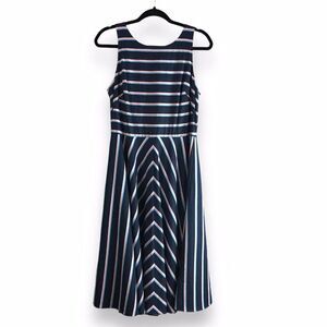 Eliza J Size 10 Striped Sleeveless Dress Tie Back Shoulders Nautical Boat Classy